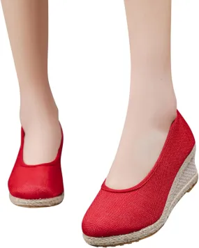 Aniywn Women's Closed Toe Espadrilles Wedge Sandals Round Toe Wedge Slip On Sandals Comfy Platform Pumps Shoes