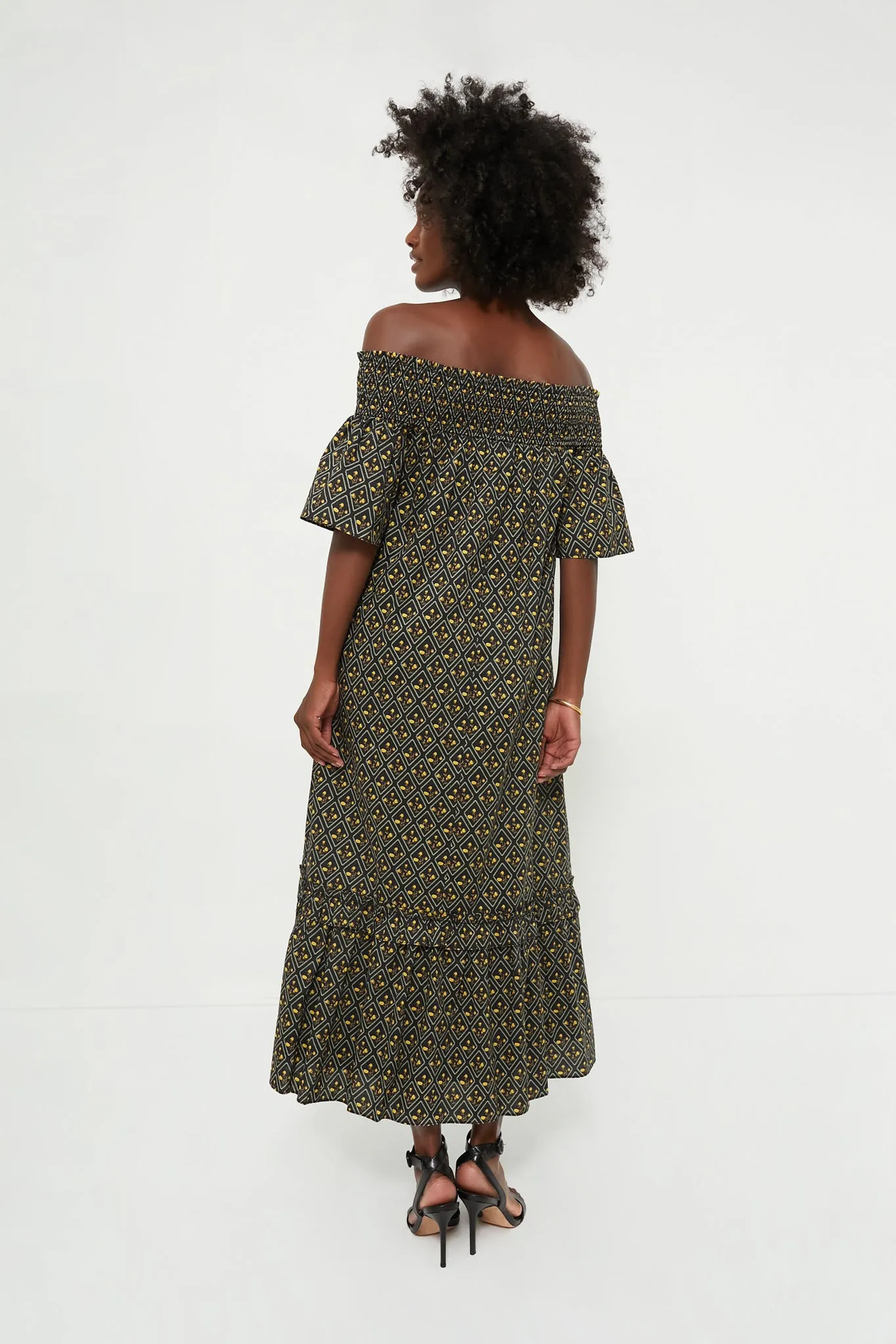 Black Floral Shirred Capri Maxi Dress