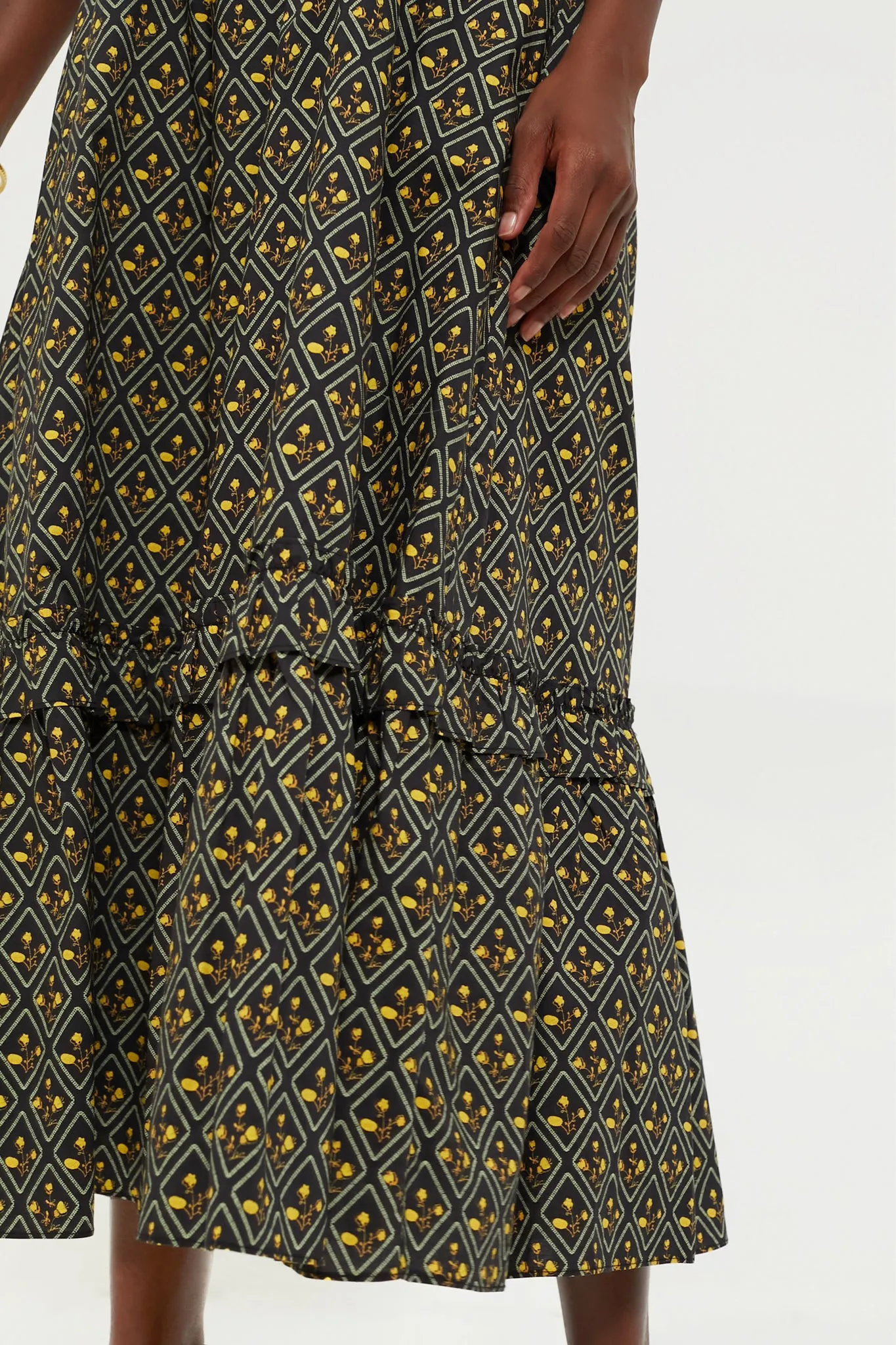 Black Floral Shirred Capri Maxi Dress