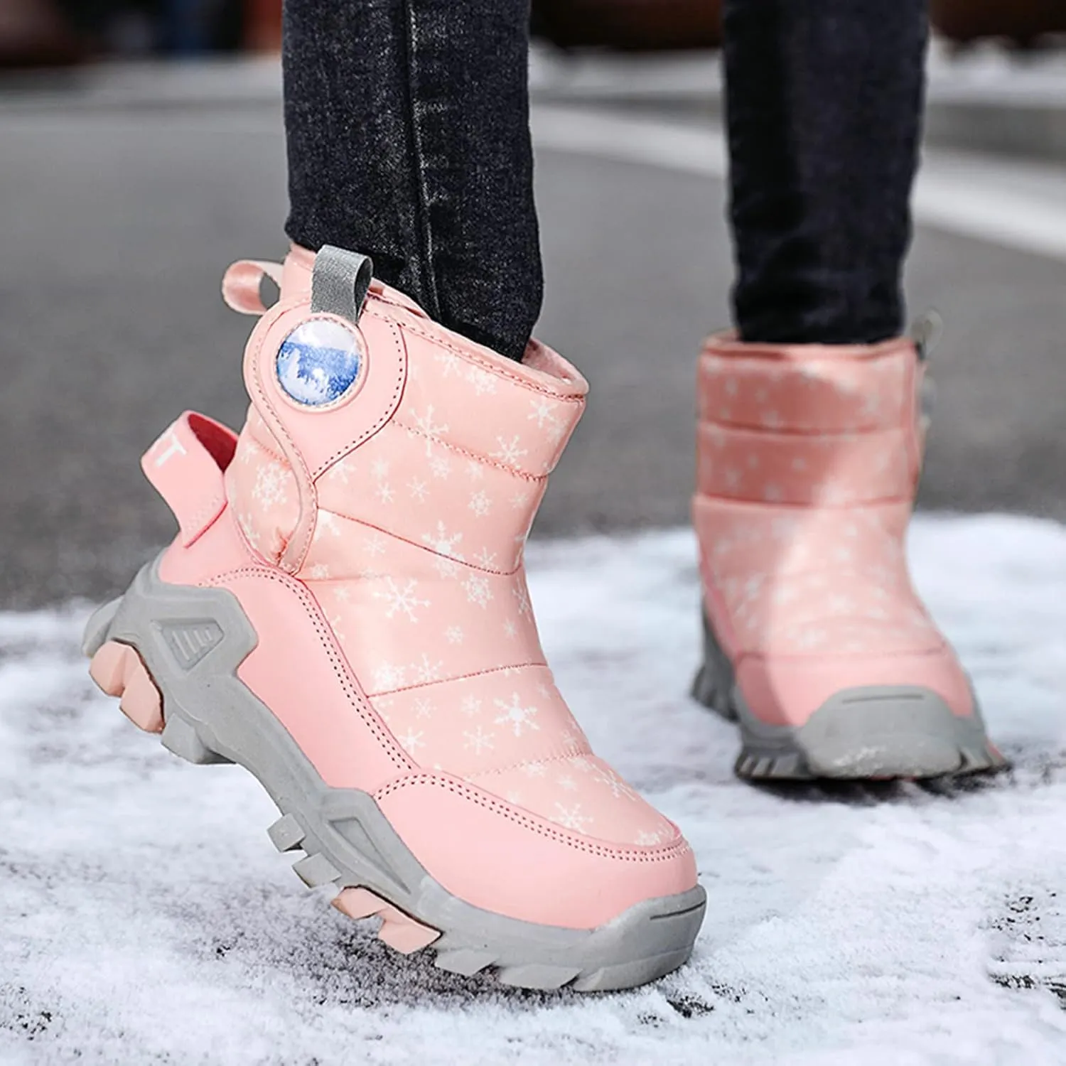 Boys Girls Winter Thick Plush Boots Outdoor Warm High Top Snow Boots Artificial Short Plush Snow Boots Black