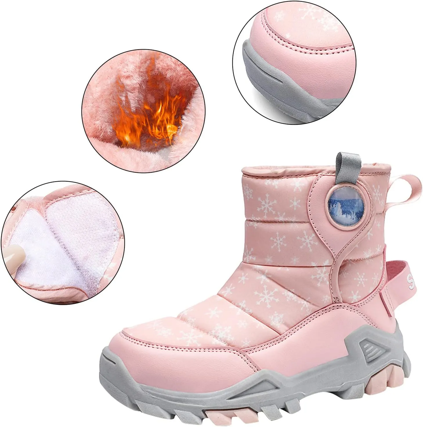 Boys Girls Winter Thick Plush Boots Outdoor Warm High Top Snow Boots Artificial Short Plush Snow Boots Black