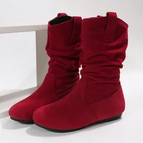 Casual Warm Vegan Leather Suede Flat Boots for Women | Ideal for Autumn/Winter