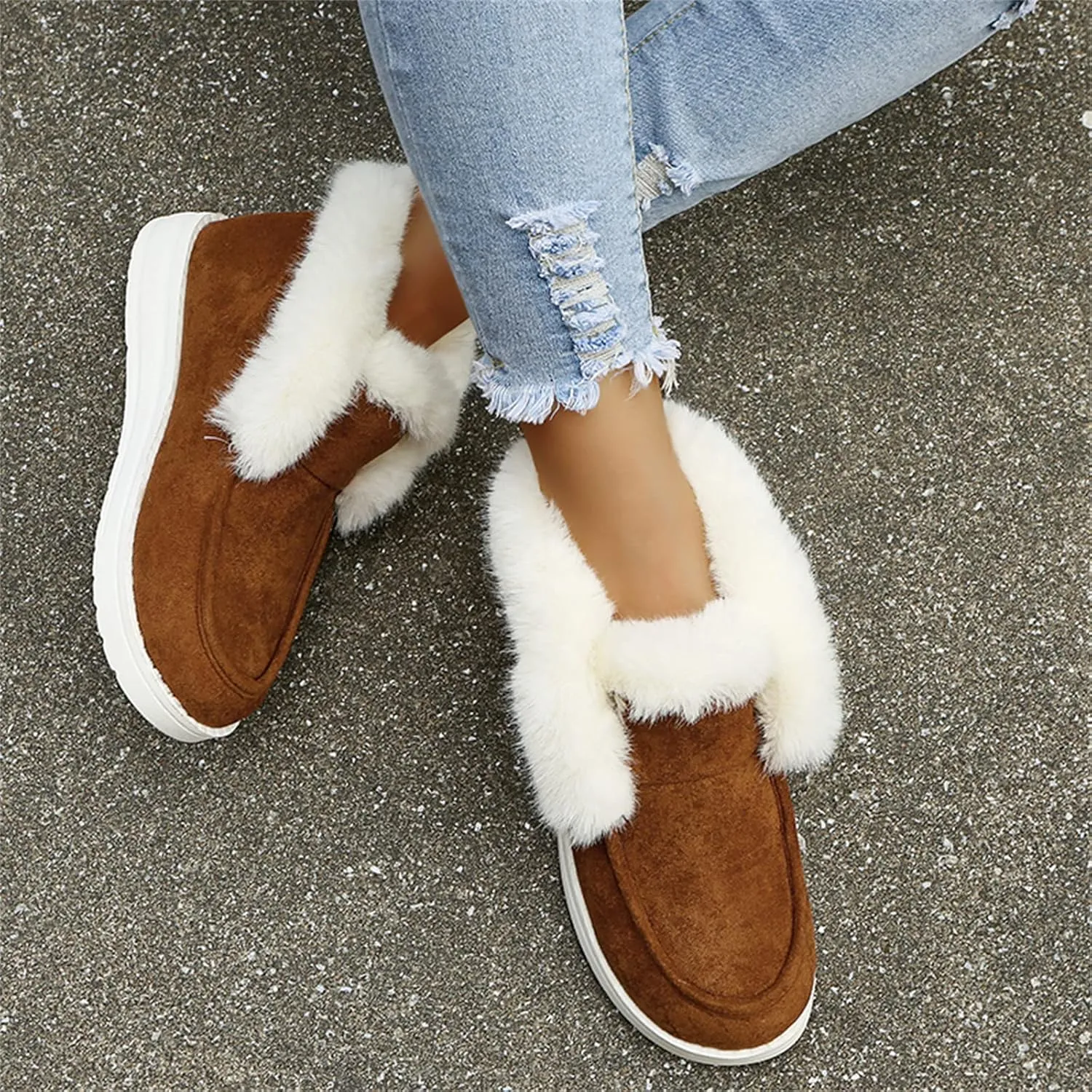 Cute Winter Boots For Women Fashion Snow Boots Warm Fur Lined Casual Trendy Fuzzy Loafers Shoes Ankle Booties 2024