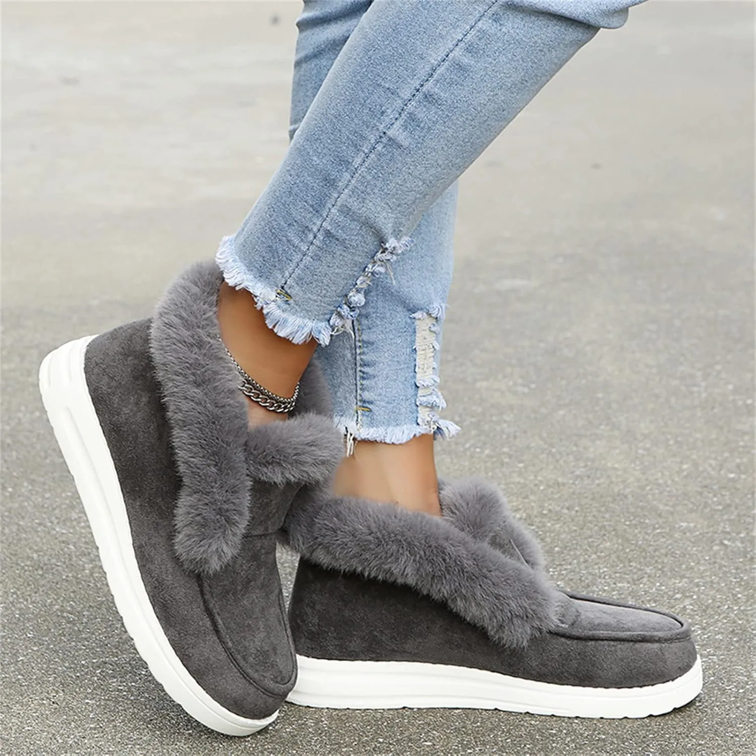 Cute Winter Boots For Women Fashion Snow Boots Warm Fur Lined Casual Trendy Fuzzy Loafers Shoes Ankle Booties 2024