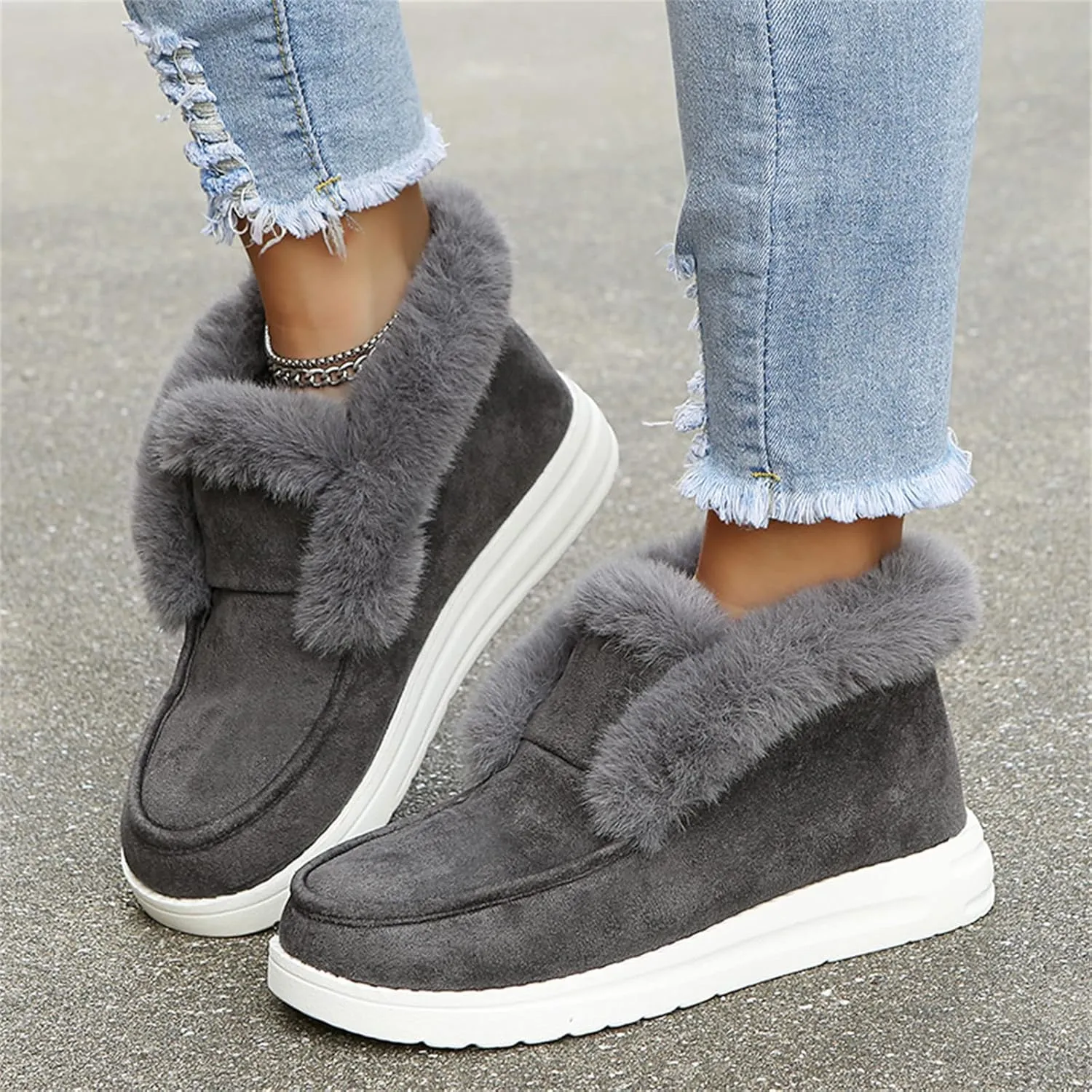 Cute Winter Boots For Women Fashion Snow Boots Warm Fur Lined Casual Trendy Fuzzy Loafers Shoes Ankle Booties 2024