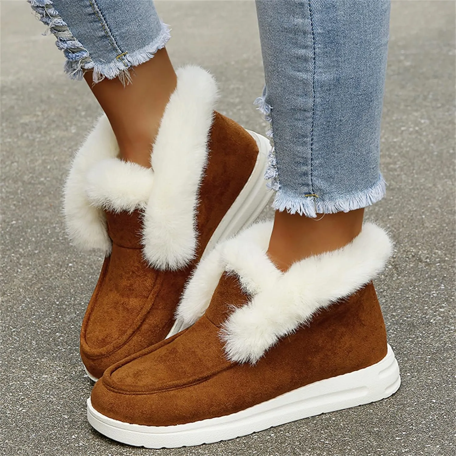 Cute Winter Boots For Women Fashion Snow Boots Warm Fur Lined Casual Trendy Fuzzy Loafers Shoes Ankle Booties 2024