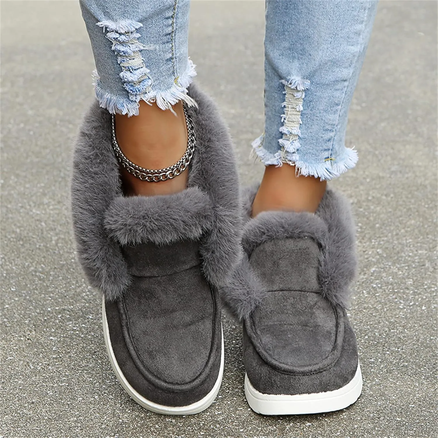 Cute Winter Boots For Women Fashion Snow Boots Warm Fur Lined Casual Trendy Fuzzy Loafers Shoes Ankle Booties 2024