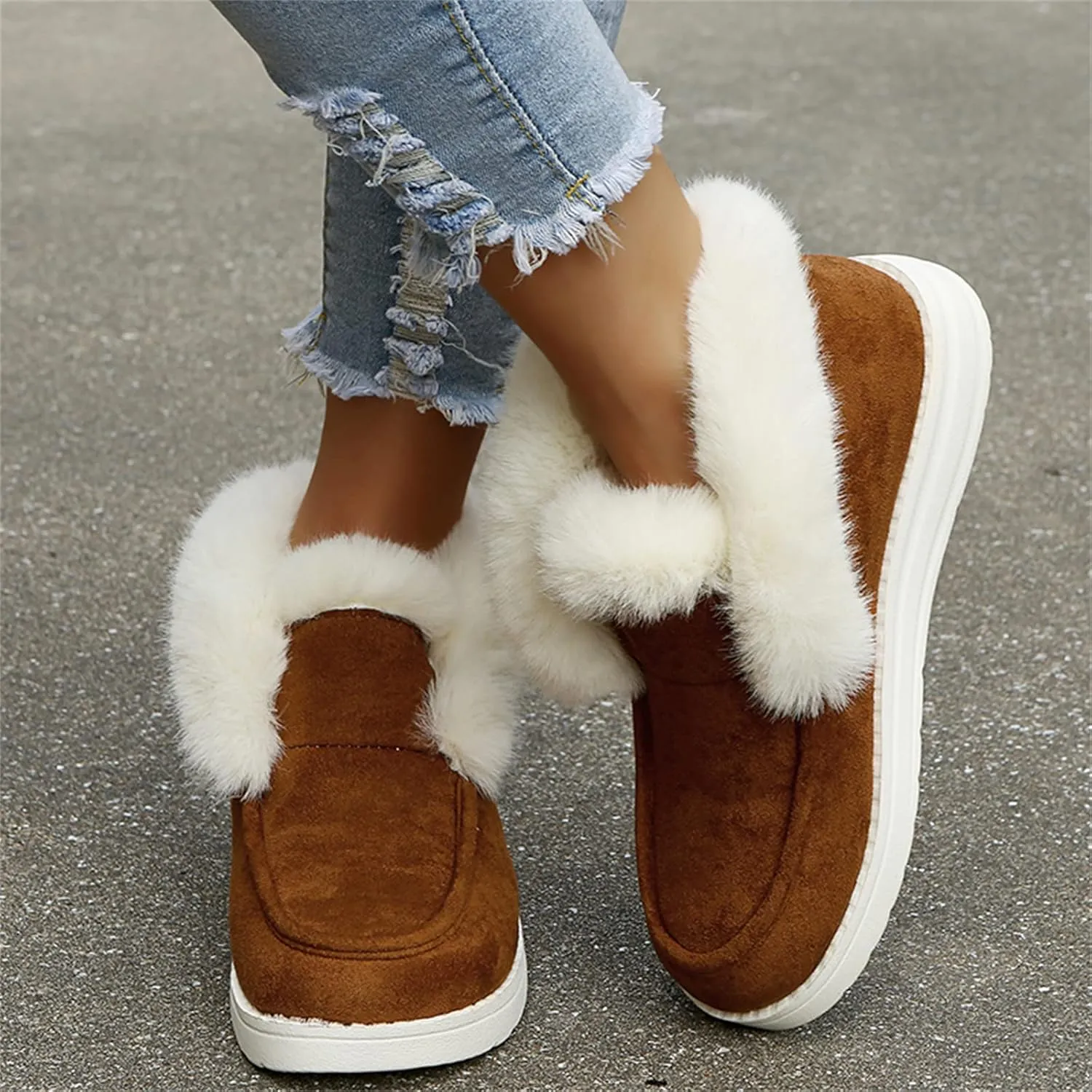 Cute Winter Boots For Women Fashion Snow Boots Warm Fur Lined Casual Trendy Fuzzy Loafers Shoes Ankle Booties 2024