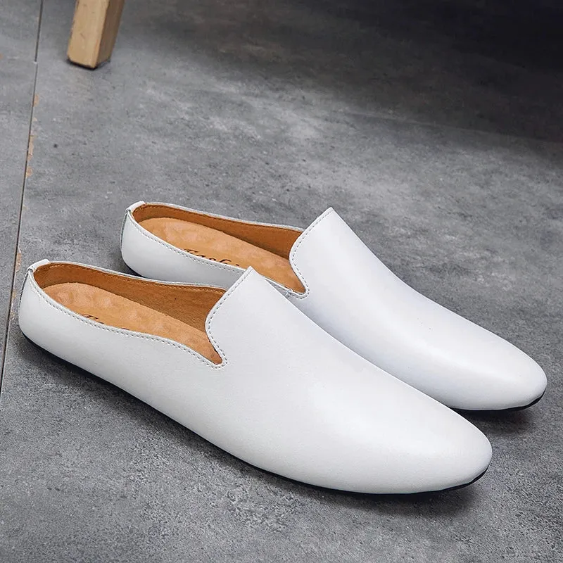 Hnzxzm Outdoor Men Leather Comfortable Half Shoes for Men Slide Slipper Brand Designer Italian Mens Casual Shoes Hot Sale