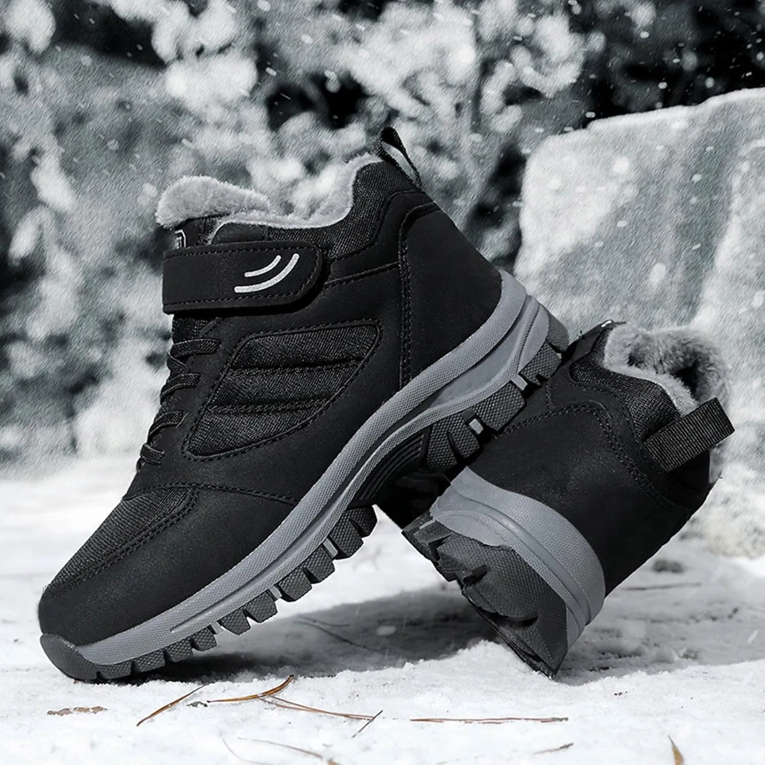 Insulated Hiking Boots Women aterproof Non-Slip Plush Lined Snow Shoes For Women Slip On Casual Shoes