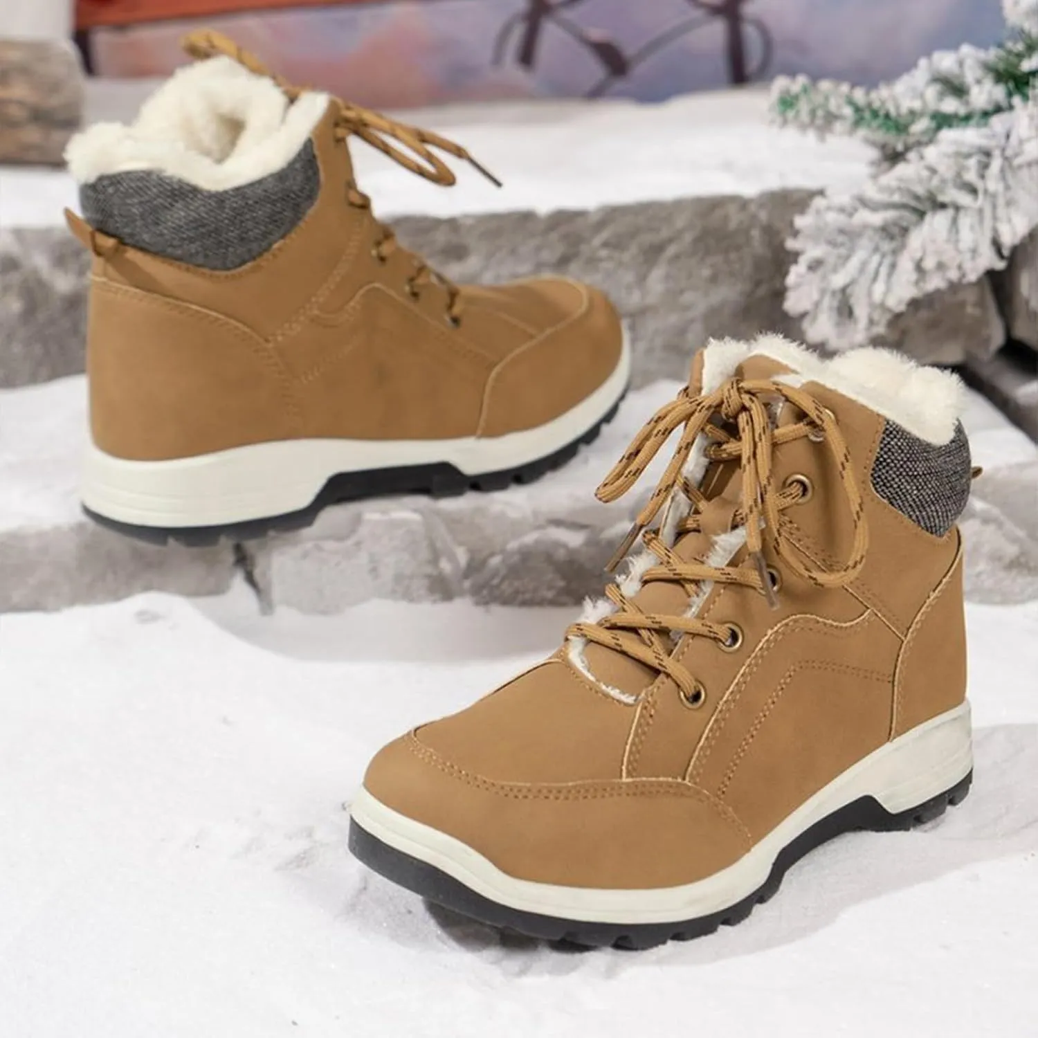 Insulated Women Snow Shoes Lac Up Anti-Slip Winter Walking Shoes For Men Hiking Boots Women aterproof