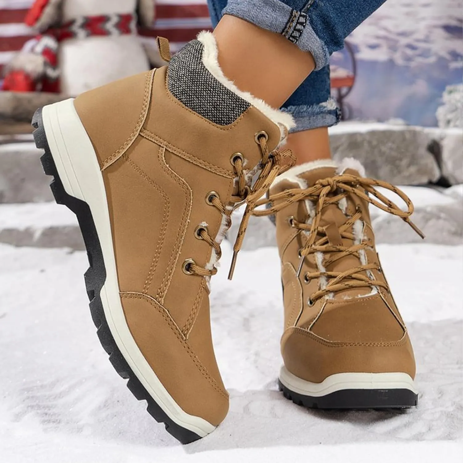 Insulated Women Snow Shoes Lac Up Anti-Slip Winter Walking Shoes For Men Hiking Boots Women aterproof