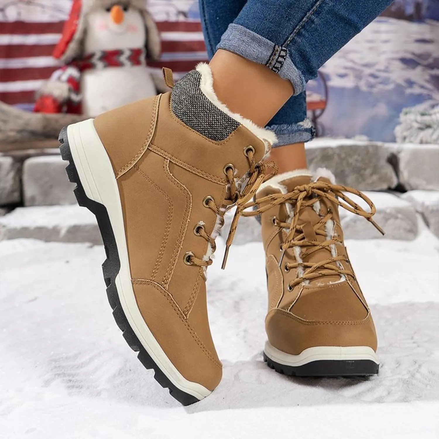 Insulated Women Snow Shoes Lac Up Anti-Slip Winter Walking Shoes For Men Hiking Boots Women aterproof
