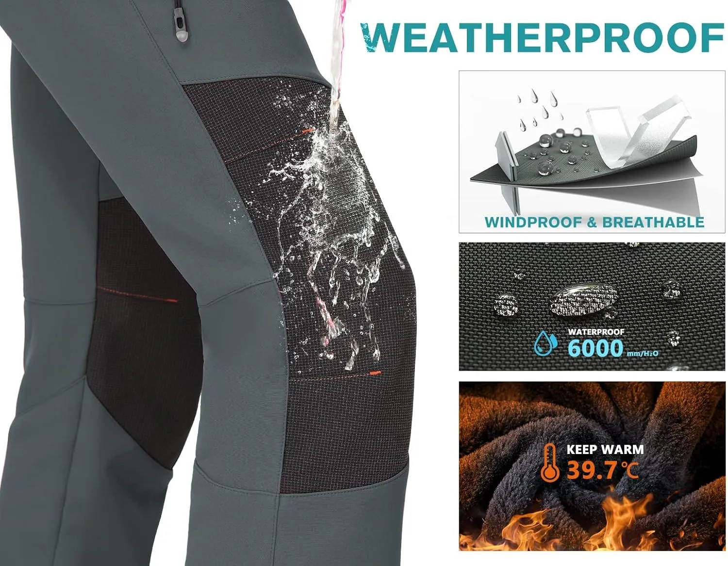 IUGA Snow Pants Womens Ski Hiking Pants Waterproof Outdoor Insulated Softshell Winter Fleece Lined Snowboard Pants 4 Pockets