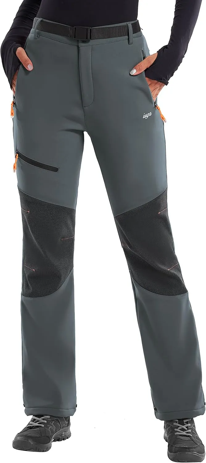 IUGA Snow Pants Womens Ski Hiking Pants Waterproof Outdoor Insulated Softshell Winter Fleece Lined Snowboard Pants 4 Pockets