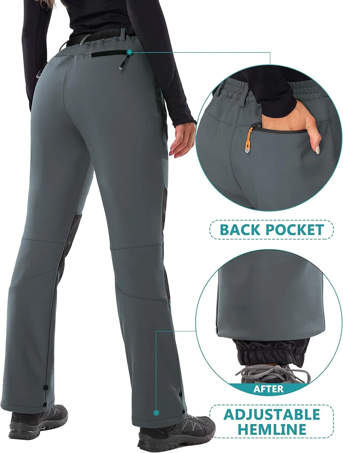 IUGA Snow Pants Womens Ski Hiking Pants Waterproof Outdoor Insulated Softshell Winter Fleece Lined Snowboard Pants 4 Pockets
