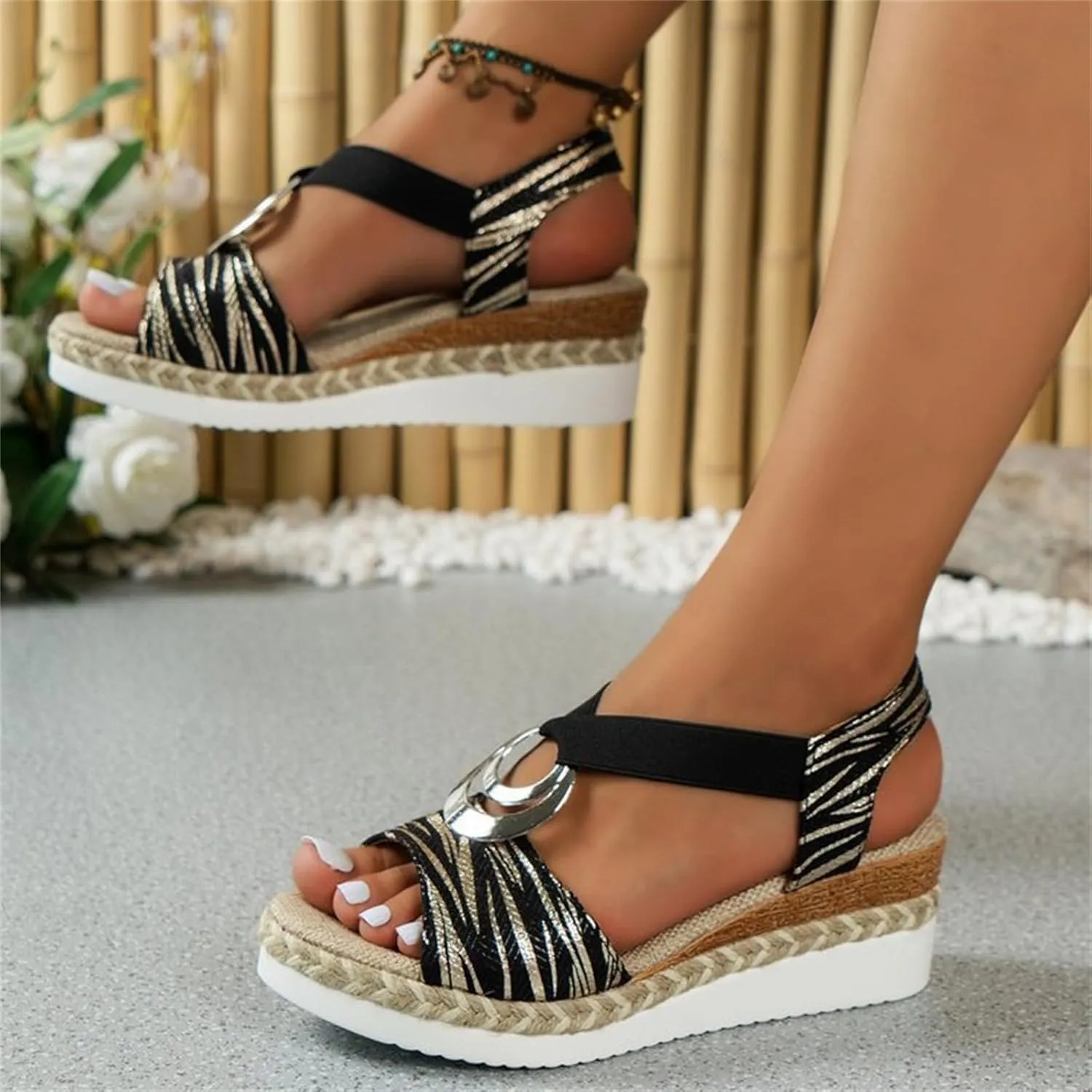 Ladmiple Summer Sandals for Women 2023 Platform Ankle Strap Wedge Sandals Open Toe Comfy Slip On Strappy Wedges Sandal