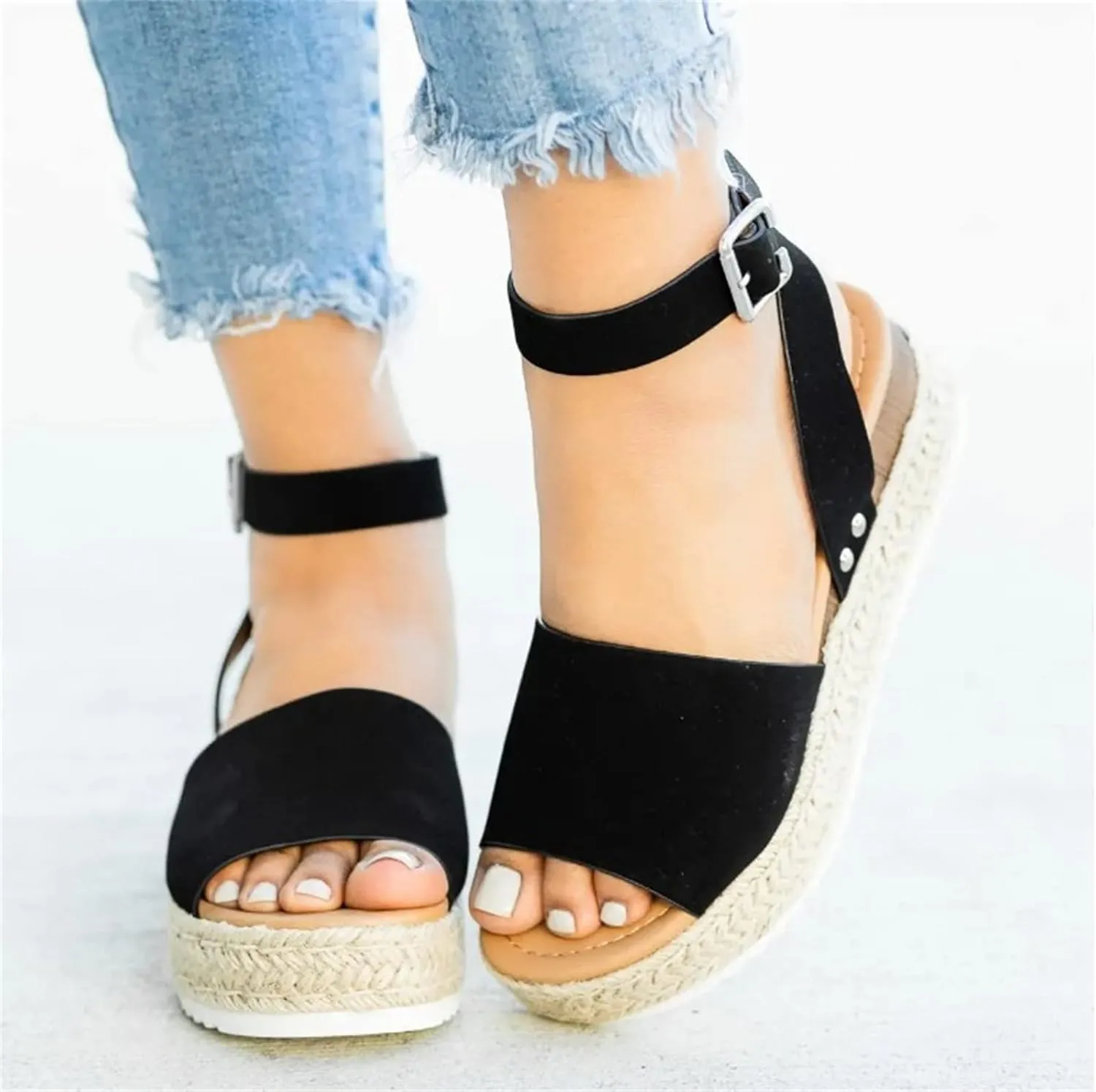 Ladmiple Wedge Sandals for Women Dressy 2023 Comfy Slip On Sandal Summer Casual Beach Shoes Open Toe Espadrille Platform