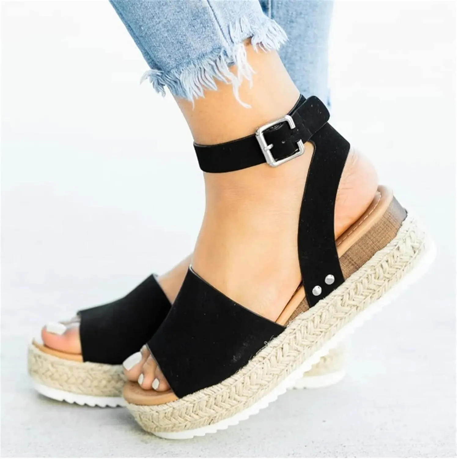 Ladmiple Wedge Sandals for Women Dressy 2023 Comfy Slip On Sandal Summer Casual Beach Shoes Open Toe Espadrille Platform