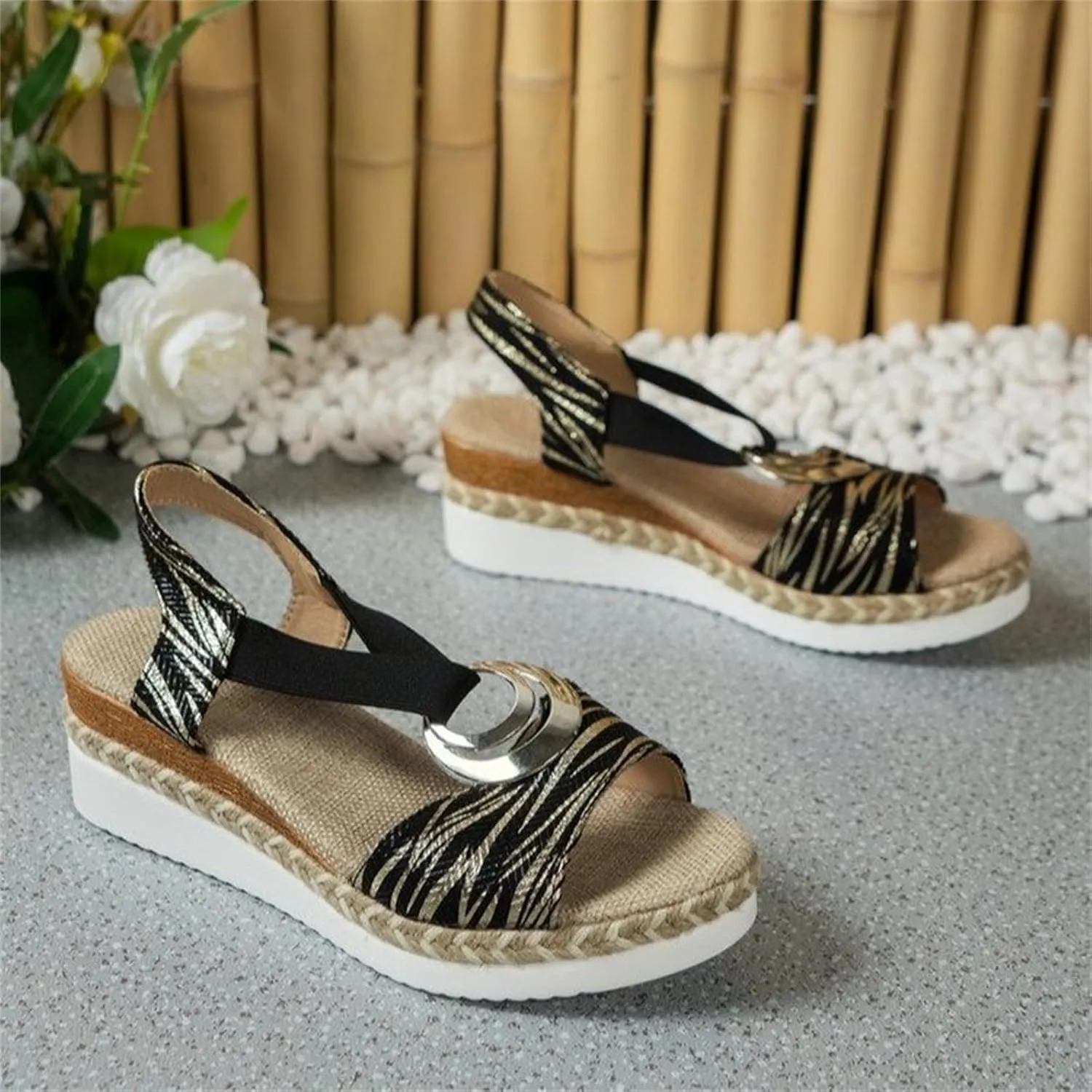 Ladmiple Wedge Sandals for Women,2023 Comfy Slip-On Sandal Summer Casual Beach Shoes Open Toe Dressy Espadrille Platform