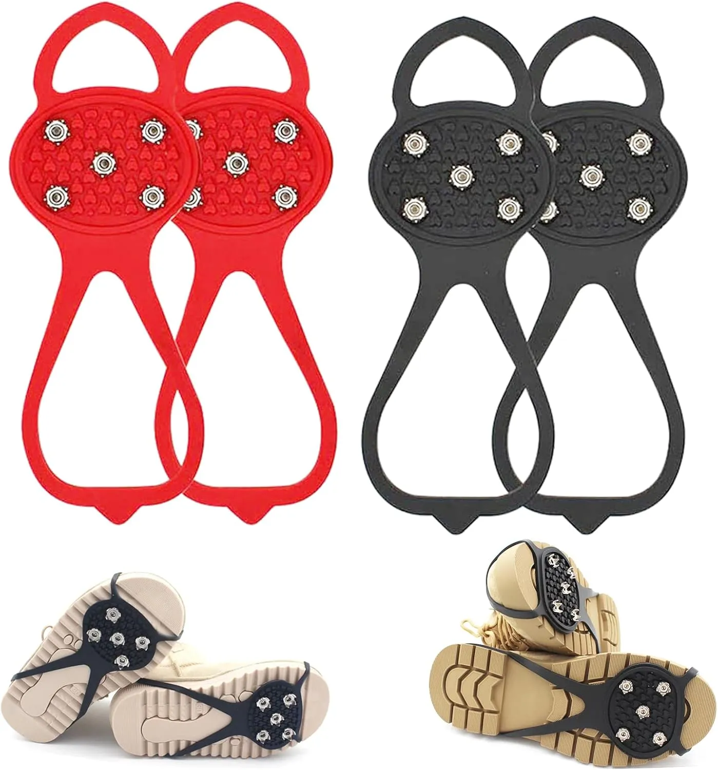 Universal Non-Slip Gripper Spikes, 2025 Upgraded Universal Gripper Spikes Non Slip Shoe Grips, Traction Cleats Ice Snow Grips Anti Slip Silicone for Hiking Walking Climbing FishingBlack Red, Child