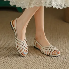 Wjczt Designer Sandals Women 2024 Fashion Retro Roman Literary Style Hollow Open Toe Women's Sandals Casual Low Heel Flat Sandals