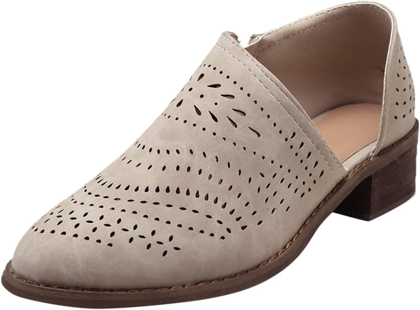 Womens Ankle Boots Slip On Comfy Booties Loafers Pointed Toe Chunky Block Low Heel Shoes Cut Out Office Dress (Khaki, 10)