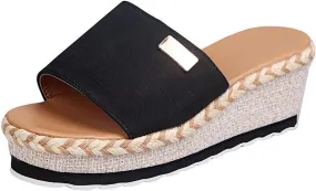 Women's Sandals Summer Casual Slip on Wedge Platform Sandal Open Toe Metal Decorate Slippers Comfy Anti-Slip Shoes