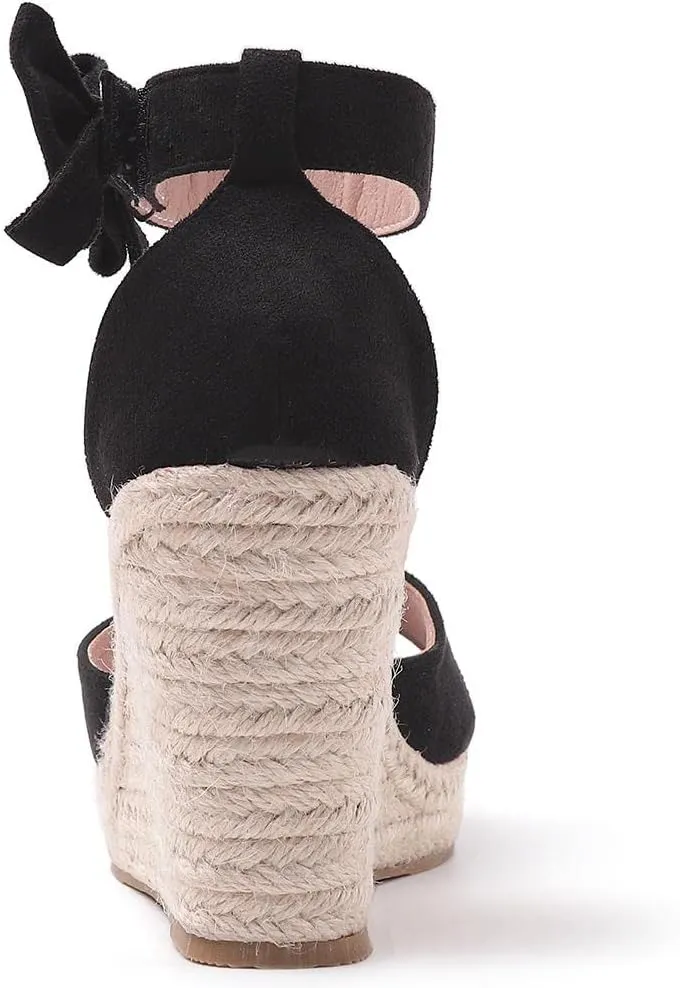 Womens Wedge Sandals Bowknot Open Toe Espadrille Platform Sandals Slip On Casual Comfy Wedge Heels Sandals Shoes