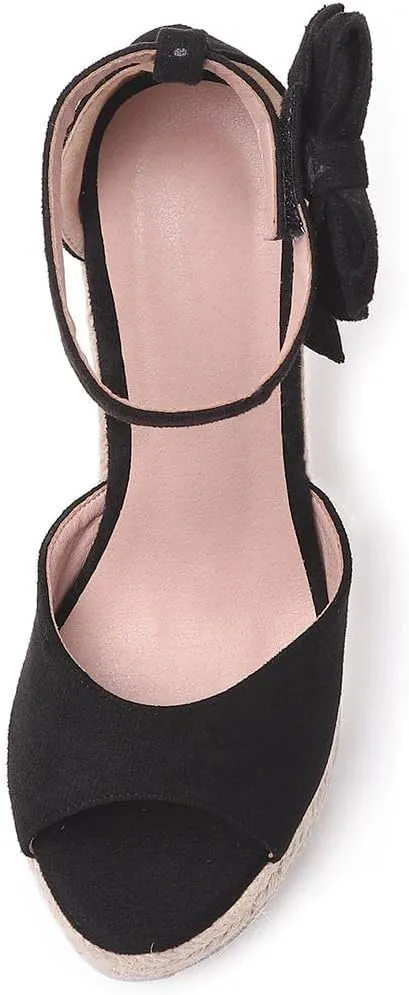 Womens Wedge Sandals Bowknot Open Toe Espadrille Platform Sandals Slip On Casual Comfy Wedge Heels Sandals Shoes
